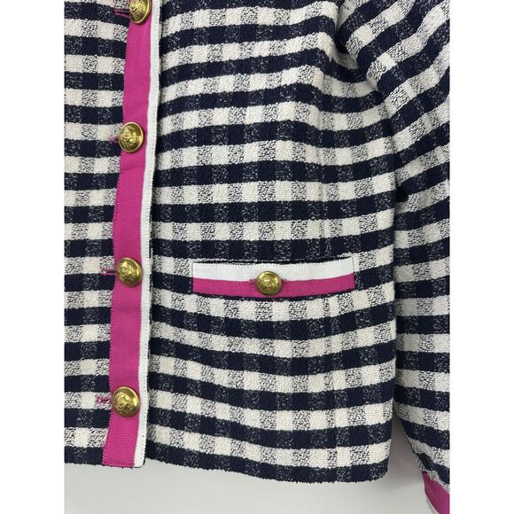 J. Crew Grosgrain Trim Jacket in Gingham Tweed AJ953 Pink Trim Women's Size 2 - Picture 9 of 16